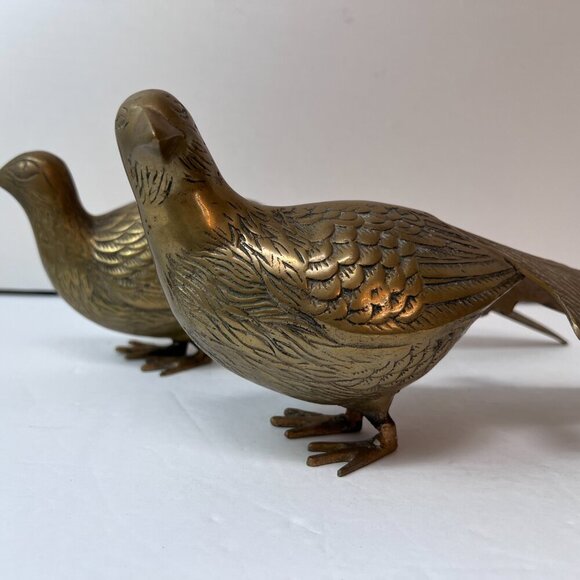 Vintage Pair of SOLID BRASS Pheasant Birds MCM Decor Approx 5" x15” - Picture 4 of 13
